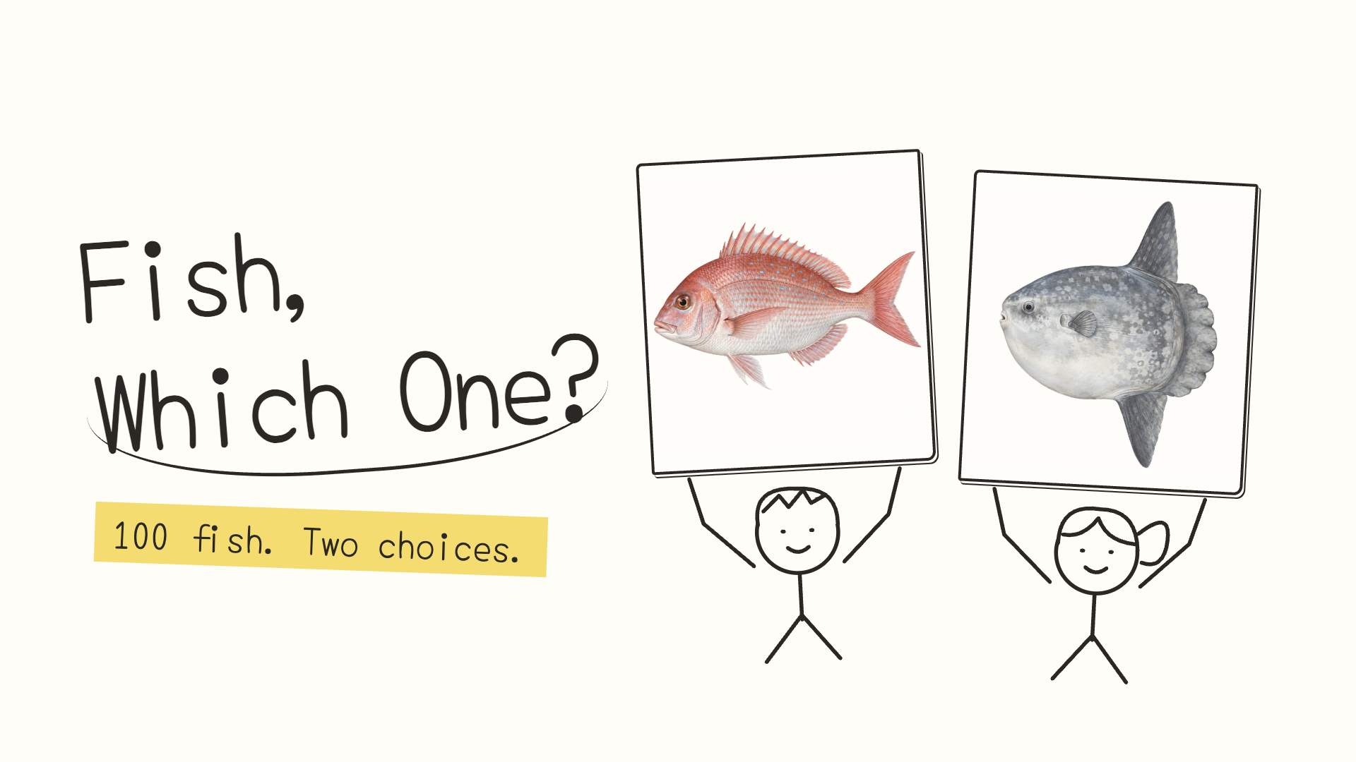 マダイとマンボウ、ふたつの魚から選ぶ『さかな、どっち？』